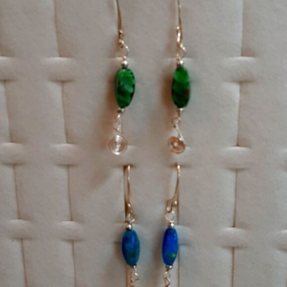 HANDCRAFTED 2 Blue Green Beaded Silver Earring… - Picture 1 of 6